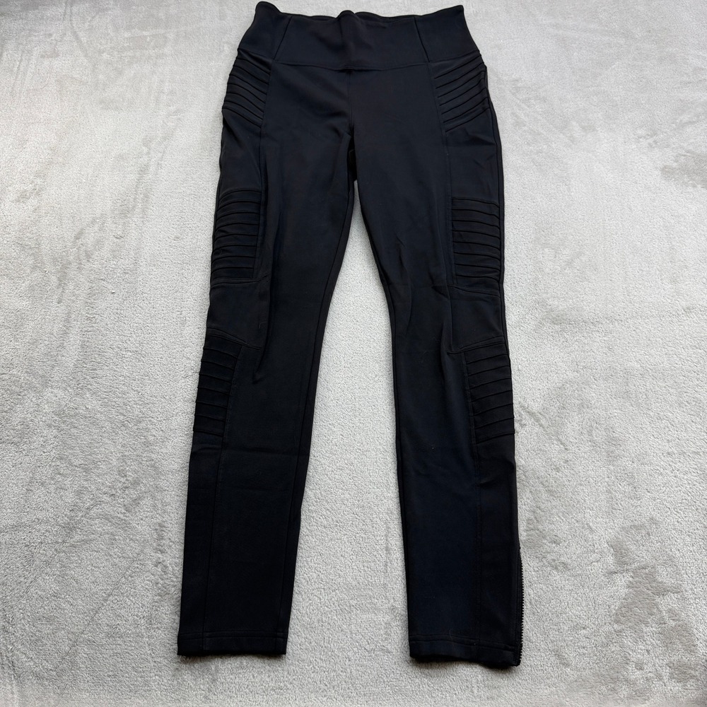 Athleta Delancey Moto Tight Legging Womens M Black Ribbed High Rise Activewear